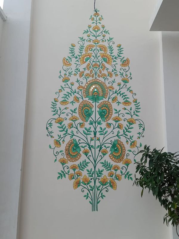 minty yellow floral artwork