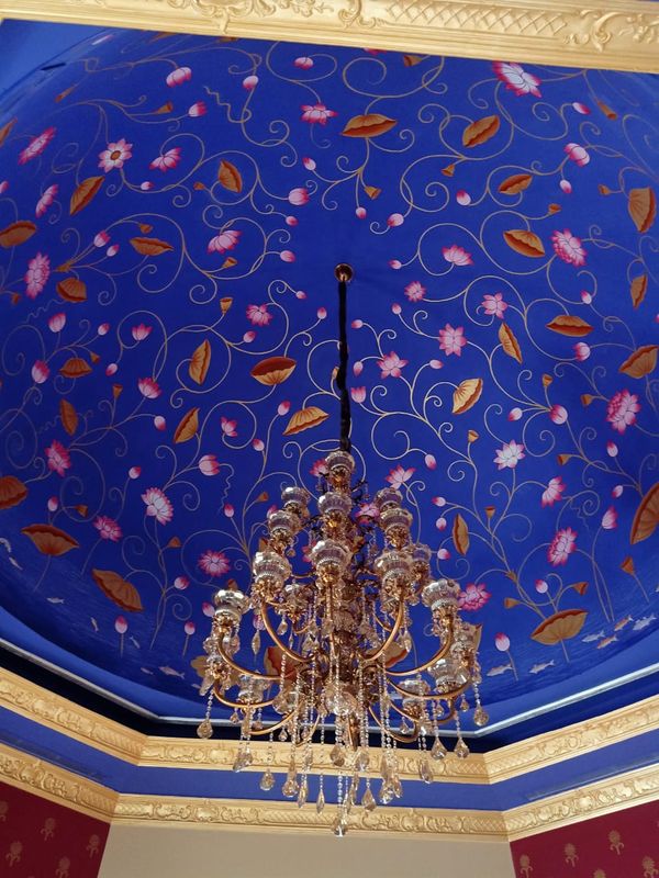 deep blue handpainted floral artwork